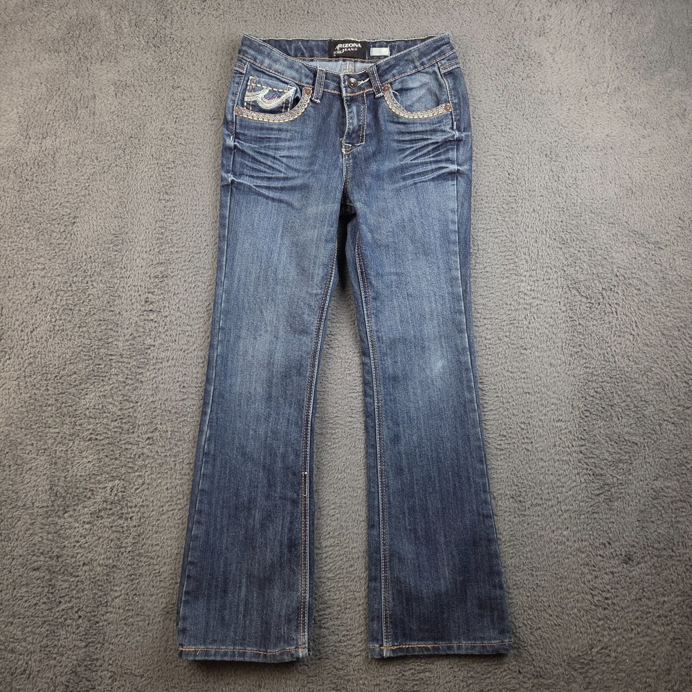 Arizona Jeans Girls 14 Flare Boot Blue Denim Pants Adjustable Waist Stretch Y2K